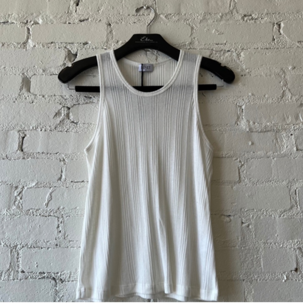 LESET White Ribbed Tank Top